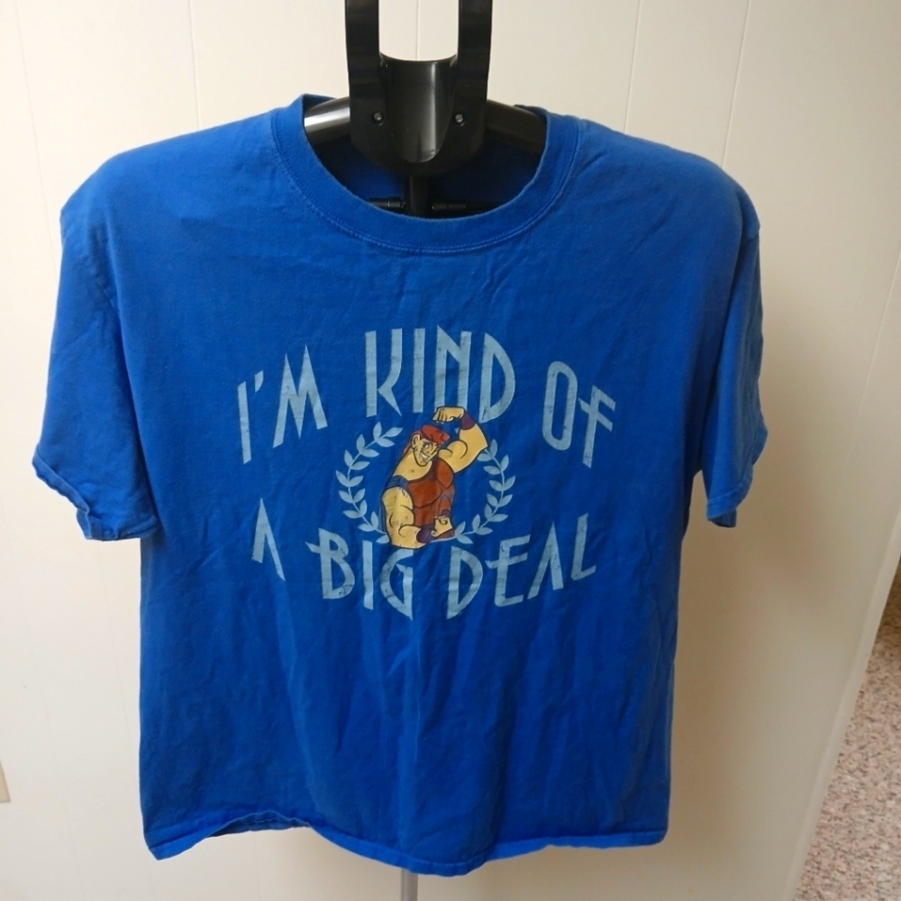 DISNEY Hercules Big Deal Short Sleeve Tee Shirt Blue‎ Size Large
